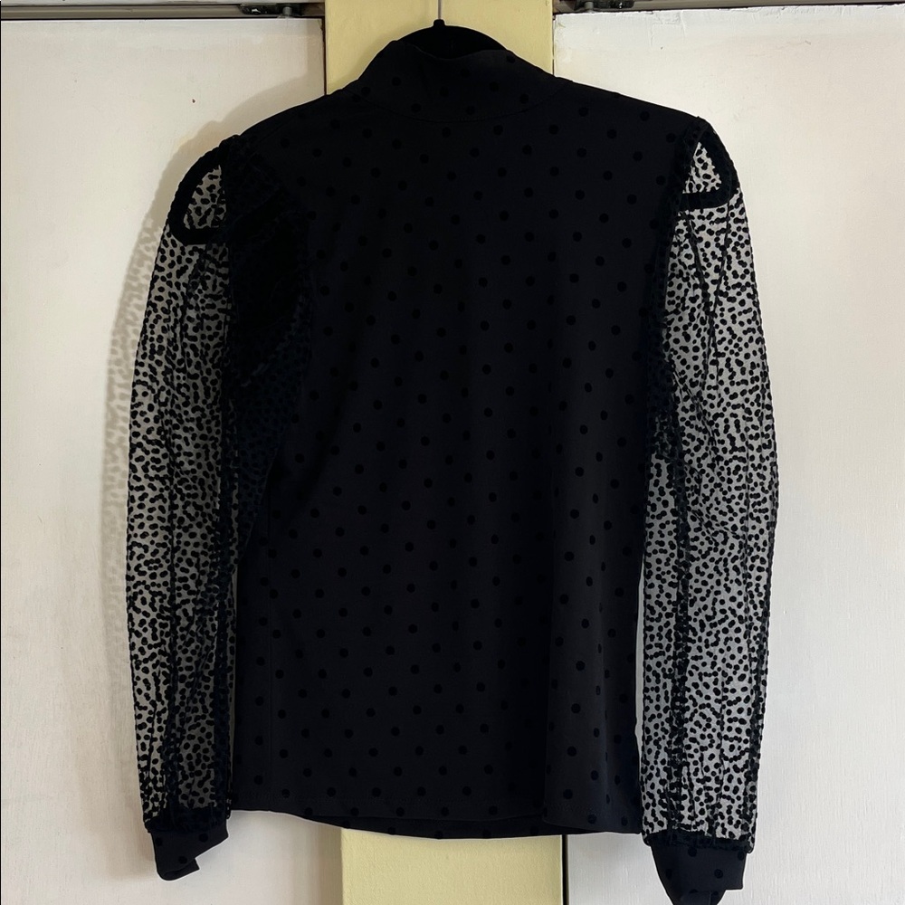 Eva Franco Black Polka Dot Sheer Sleeve Women's Top